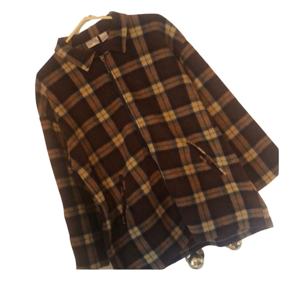 Womanās fall cozy warm plaid soft fleece zip up drawstring coat shacket